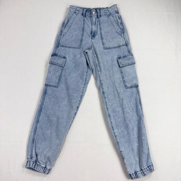 J Crew Factory Lightweight Drapey Cargo Jogger Jean Size 25 Light Wash Blue - Picture 5 of 16